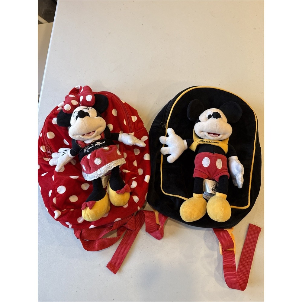 Disney Parks Soft Mickey & Minnie Mouse Backpack W/ Attached Soft Plush Toy